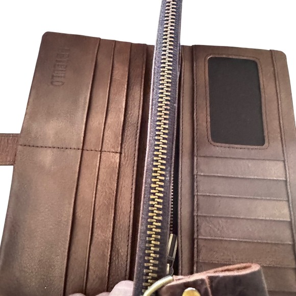 LETEULO Brown‎ Leather Wallet Clutch Snap Closure Zip Around preloved 7.5x3.75 - Picture 9 of 13